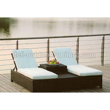 Double Folding Sun Lounger Chairs Bed With Table